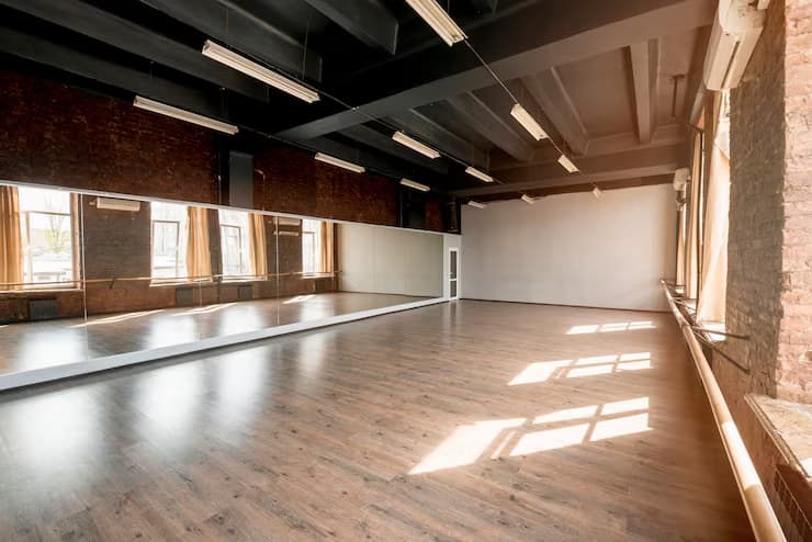 Spacious interior with reflective flooring