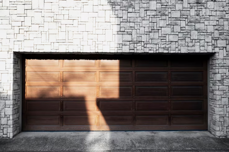 Modern house entrance with garage door
