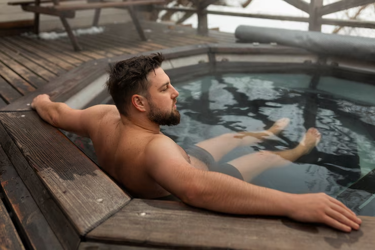 Man enjoying wellness and hydrotherapy
