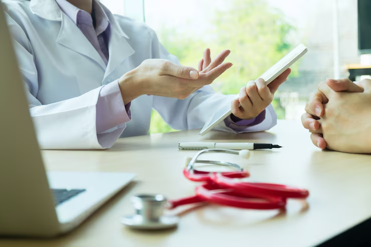 Doctor and patient discussing healthcare options