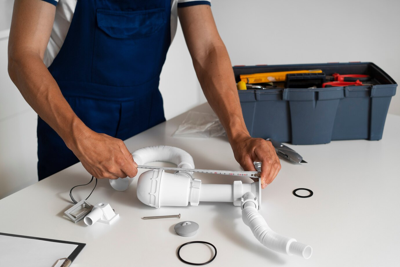Plumbing professional installing home water pipes