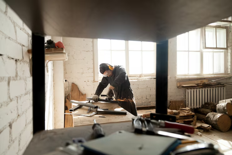 Restoration worker using professional tools and equipment