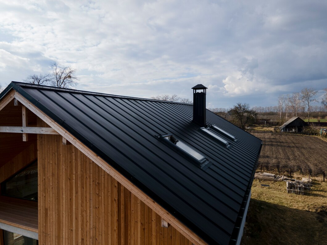High angle view of a beautiful wooden house roof
