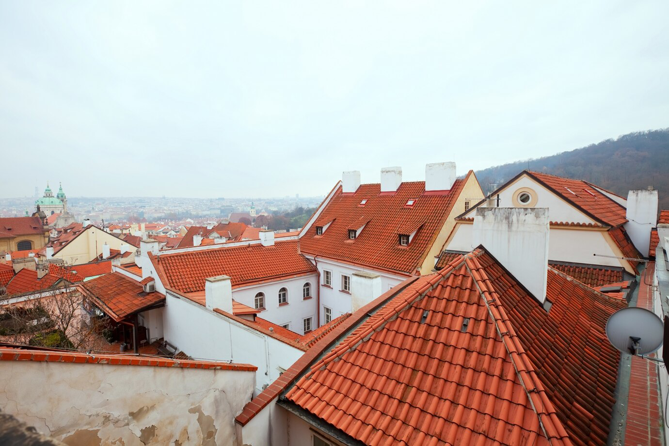 Aerial view of rooftops in a city
