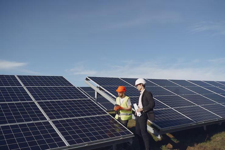 Solar energy professional reviewing a project