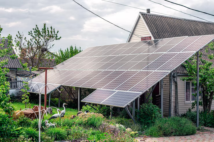 Solar panels installed near a residential home