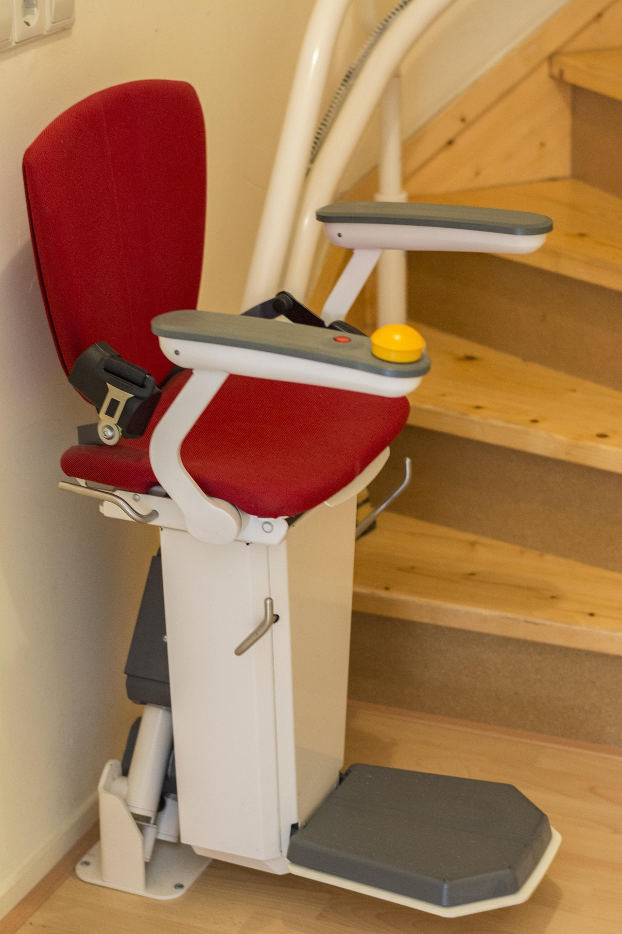 Close-up of a modern stair lift system