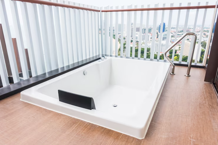 Luxury jacuzzi terrace with walk-in tub