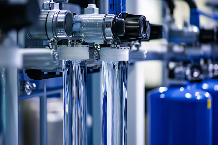 Industrial water purification system with clear liquid flowing through tubes