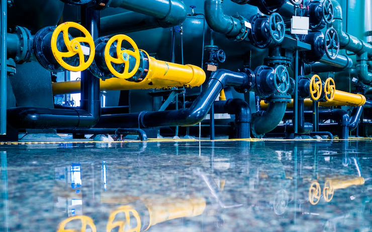 Steel pipelines and cables in a water treatment plant
