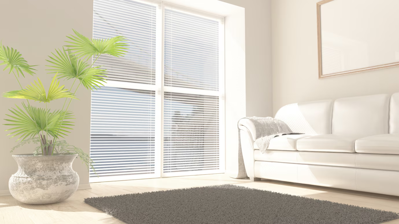 Contemporary living room with large windows