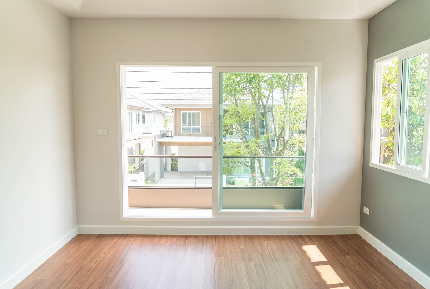 Modern glass door and bright interior