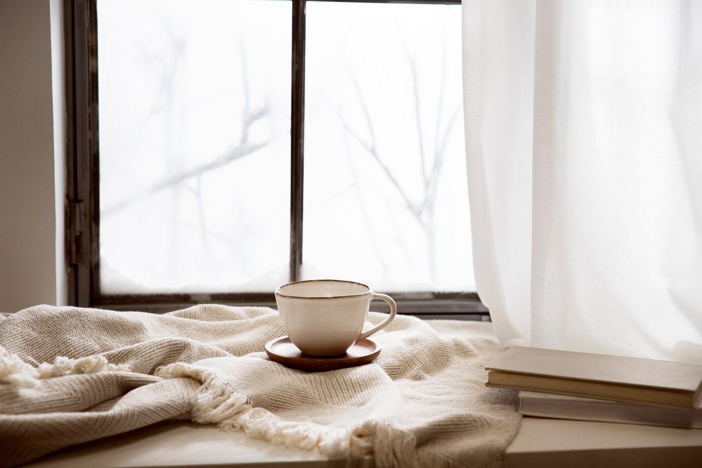 Cozy winter scene by a window