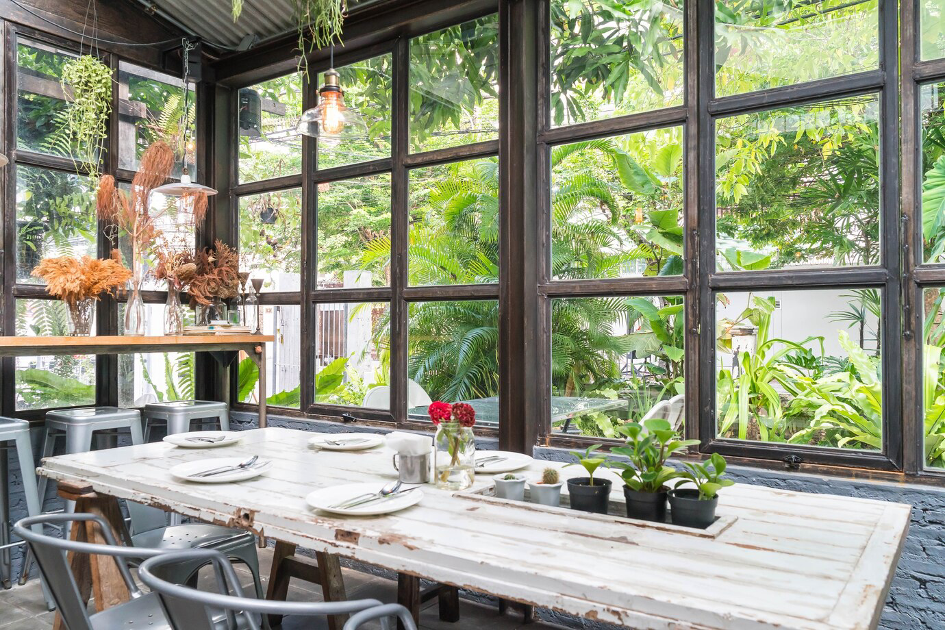 Dining area with natural light from windows